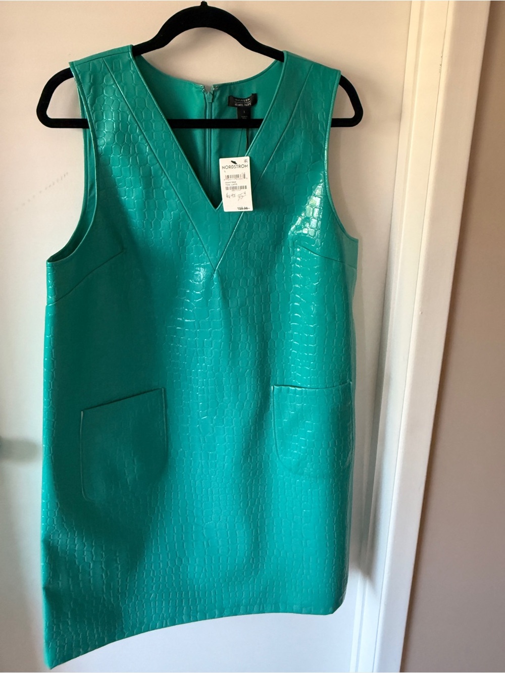 Halogen x Atlantic Pacific Teal Croc Embossed Shift Dress Size L NWT